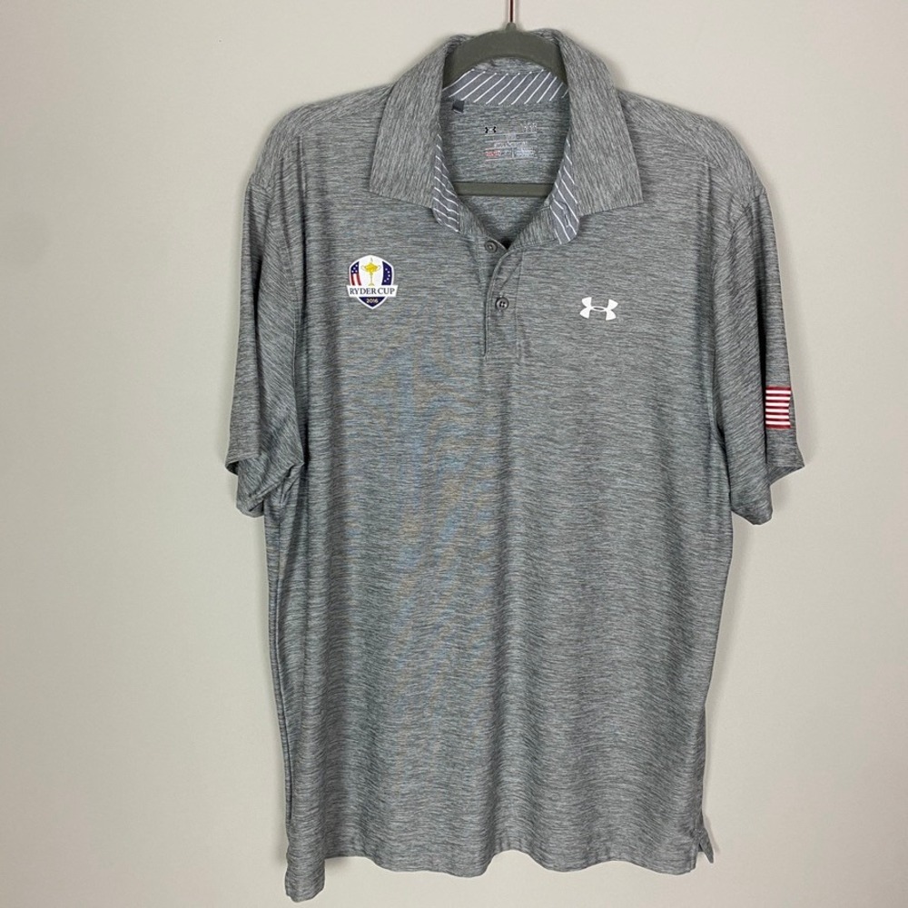 Under Armour Mens Ryder Cup 2016 Golf Polo Shirt Heather Gray Loose Fit Large